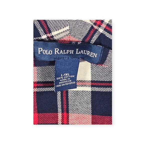 Polo Ralph Lauren Robe L/XL Plaid Flannel Long Sleeve Belted Red White Navy - Picture 4 of 9